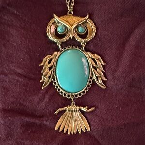 Vintage Silvertone Owl Pendant Necklace 70s